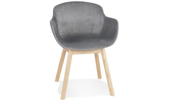 AC04140GRNA 5404028332863 Chaise avec accoudoirs FRIDA en velours gris et pieds en bois naturel