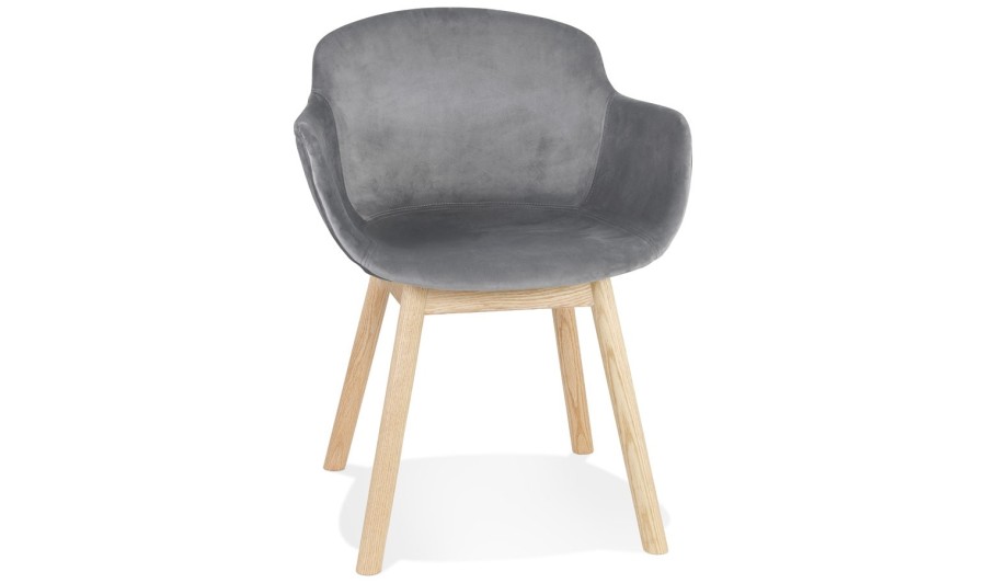 AC04140GRNA 5404028332863 Chaise avec accoudoirs FRIDA en velours gris et pieds en bois naturel AC04140GRNA 5404028332863 Chaise avec accoudoirs FRIDA en velours gris et pieds en bois naturel