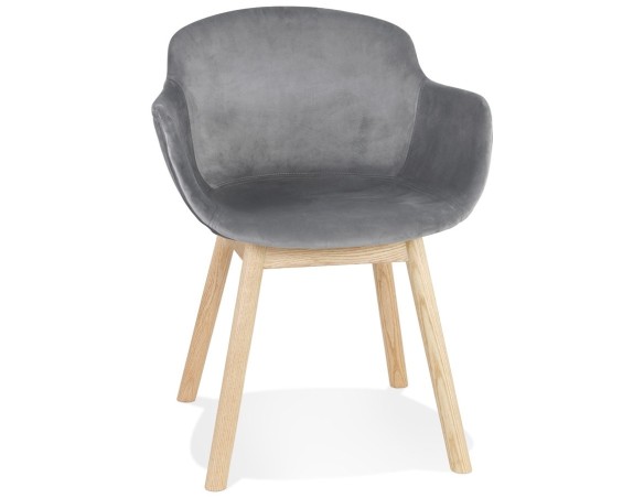 AC04140GRNA 5404028332863 Chaise avec accoudoirs FRIDA en velours gris et pieds en bois naturel
