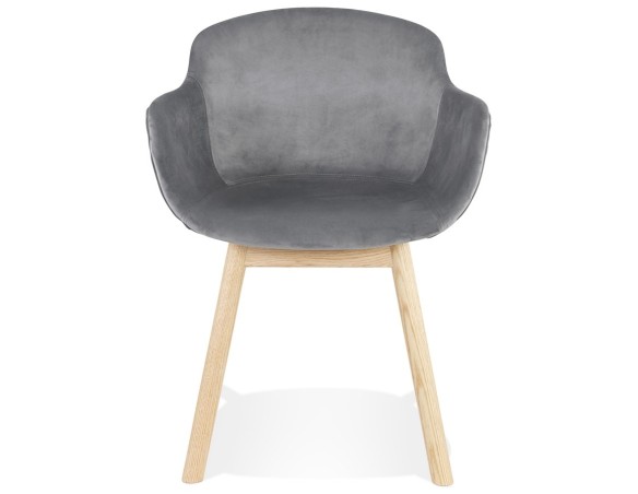 Chaise avec accoudoirs FRIDA en velours gris et pieds en bois naturel
