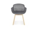 Chaise avec accoudoirs FRIDA en velours gris et pieds en bois naturel