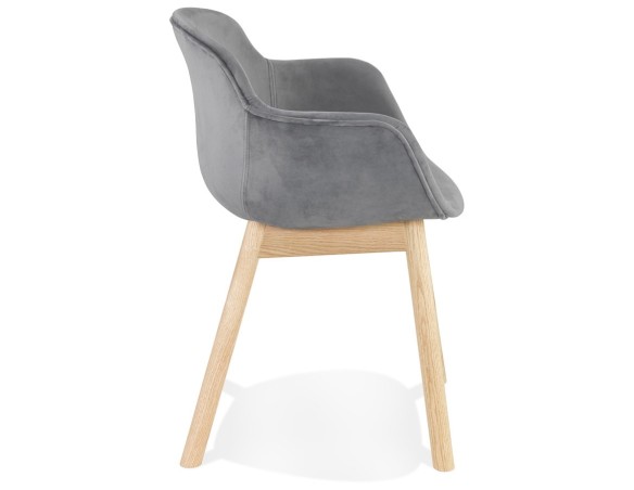 Chaise avec accoudoirs FRIDA en velours gris et pieds en bois naturel