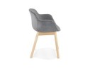 Chaise avec accoudoirs FRIDA en velours gris et pieds en bois naturel