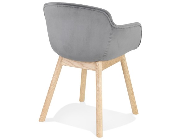 Chaise avec accoudoirs FRIDA en velours gris et pieds en bois naturel