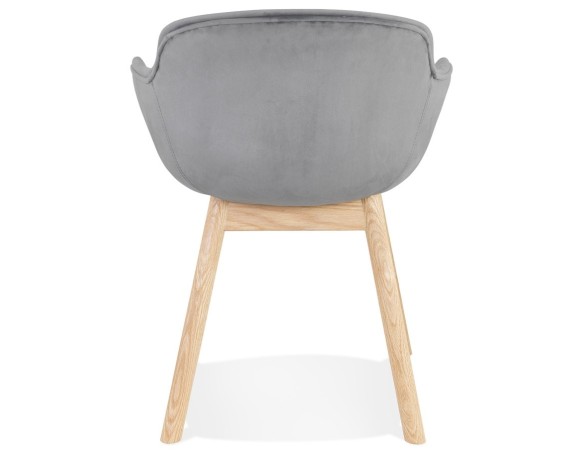 Chaise avec accoudoirs FRIDA en velours gris et pieds en bois naturel