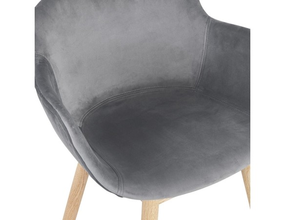 Chaise avec accoudoirs FRIDA en velours gris et pieds en bois naturel