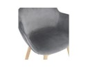 Chaise avec accoudoirs FRIDA en velours gris et pieds en bois naturel