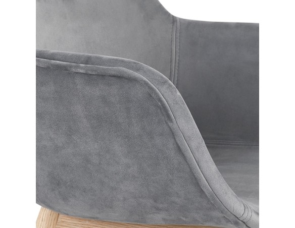 Chaise avec accoudoirs FRIDA en velours gris et pieds en bois naturel