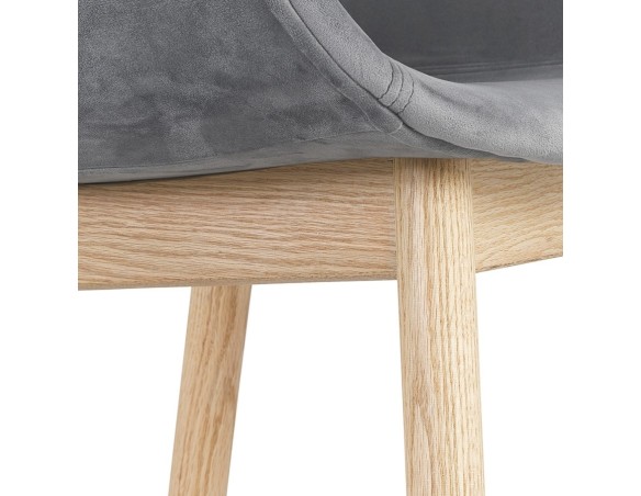 Chaise avec accoudoirs FRIDA en velours gris et pieds en bois naturel