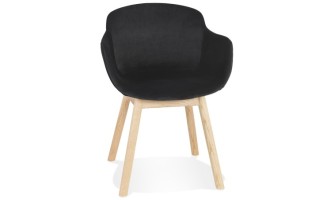 AC04150BLNA 5404028332887 Chaise avec accoudoirs FRIDA en velours noir et pieds en bois naturel