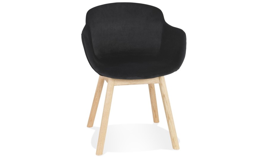 AC04150BLNA 5404028332887 Chaise avec accoudoirs FRIDA en velours noir et pieds en bois naturel AC04150BLNA 5404028332887 Chaise avec accoudoirs FRIDA en velours noir et pieds en bois naturel