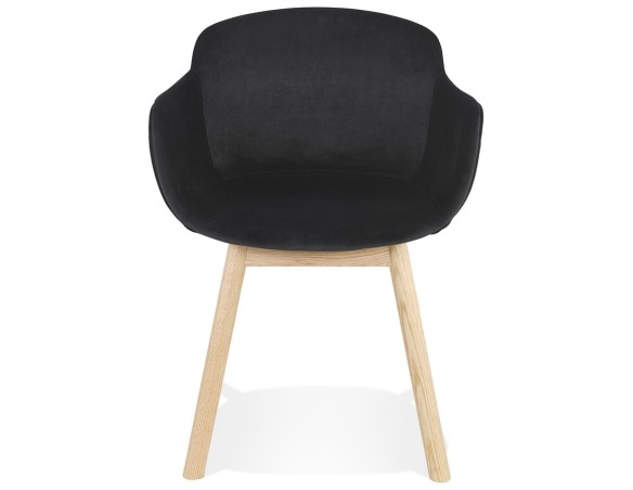 Chaise avec accoudoirs FRIDA en velours noir et pieds en bois naturel