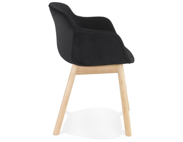 Chaise avec accoudoirs FRIDA en velours noir et pieds en bois naturel