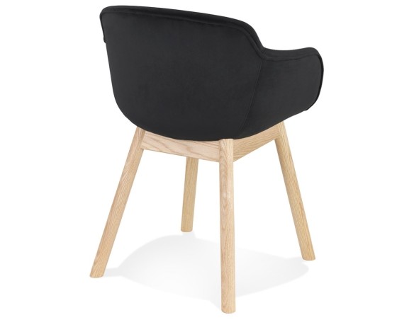 Chaise avec accoudoirs FRIDA en velours noir et pieds en bois naturel