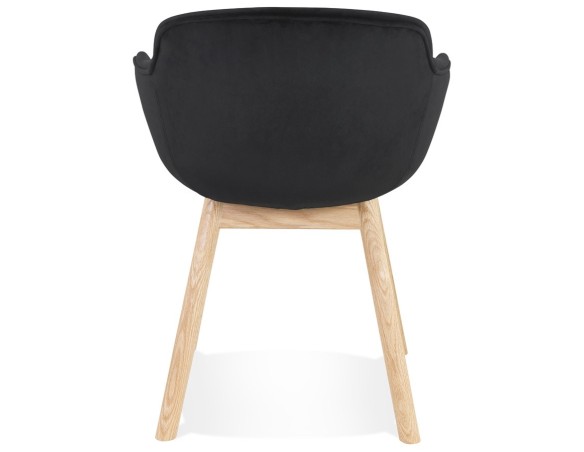 Chaise avec accoudoirs FRIDA en velours noir et pieds en bois naturel