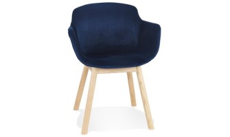 AC04160BUNA 5404028332900 Chaise avec accoudoirs FRIDA en velours bleu et pieds en bois naturel