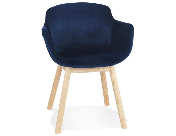 AC04160BUNA 5404028332900 Chaise avec accoudoirs FRIDA en velours bleu et pieds en bois naturel