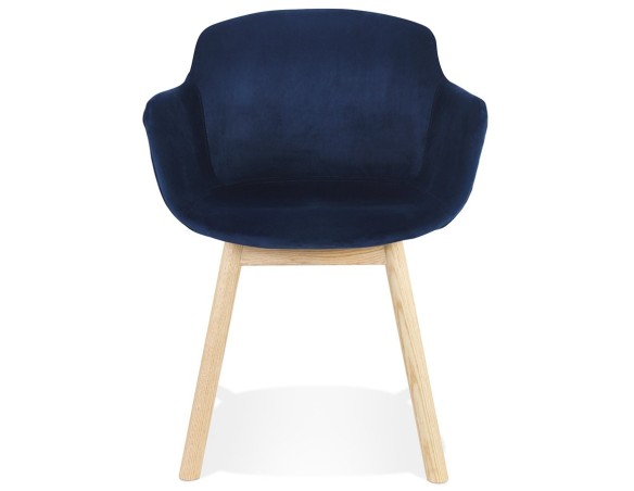 Chaise avec accoudoirs FRIDA en velours bleu et pieds en bois naturel