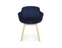Chaise avec accoudoirs FRIDA en velours bleu et pieds en bois naturel