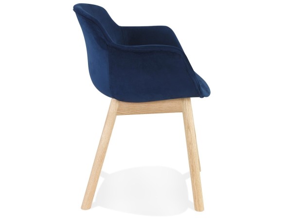 Chaise avec accoudoirs FRIDA en velours bleu et pieds en bois naturel