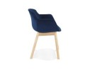 Chaise avec accoudoirs FRIDA en velours bleu et pieds en bois naturel