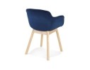 Chaise avec accoudoirs FRIDA en velours bleu et pieds en bois naturel