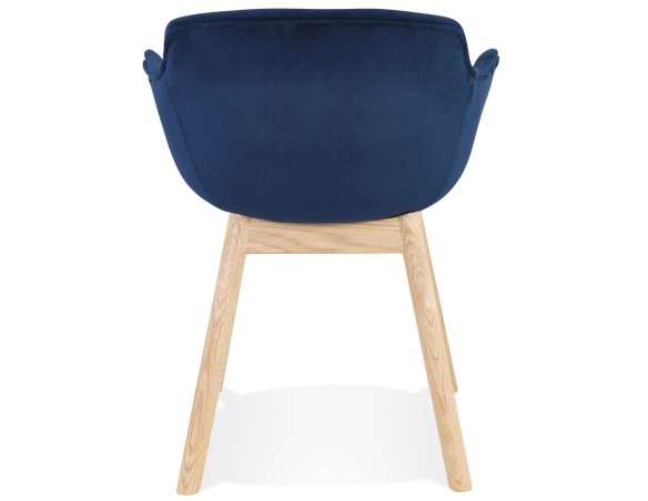 Chaise avec accoudoirs FRIDA en velours bleu et pieds en bois naturel