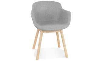 AC04170LGNA 5404028332924 Chaise avec accoudoirs LAMBIC en tissu gris clair et pieds en bois naturel
