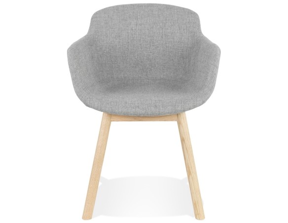 Chaise avec accoudoirs LAMBIC en tissu gris clair et pieds en bois naturel