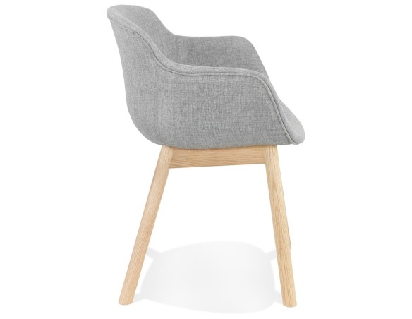 Chaise avec accoudoirs LAMBIC en tissu gris clair et pieds en bois naturel