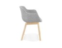 Chaise avec accoudoirs LAMBIC en tissu gris clair et pieds en bois naturel