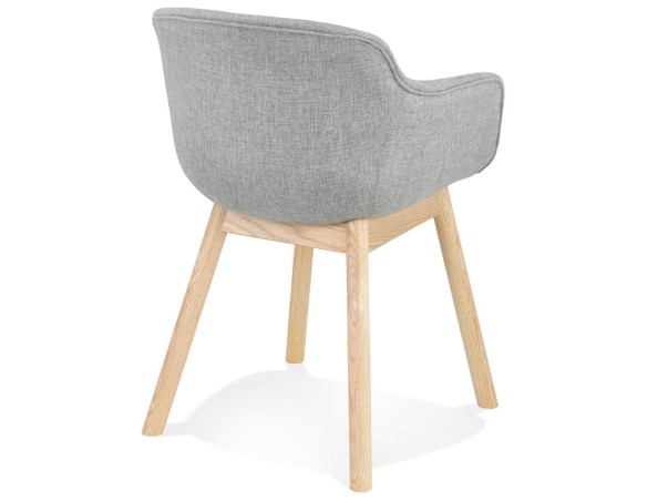 Chaise avec accoudoirs LAMBIC en tissu gris clair et pieds en bois naturel