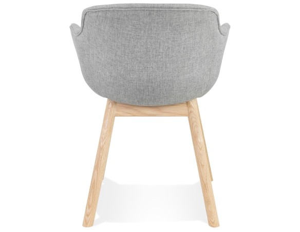 Chaise avec accoudoirs LAMBIC en tissu gris clair et pieds en bois naturel