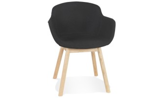 AC04180BLNA 5404028332948 Chaise avec accoudoirs LAMBIC en tissu noir et pieds en bois naturel