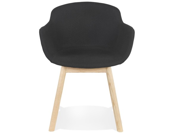 Chaise avec accoudoirs LAMBIC en tissu noir et pieds en bois naturel