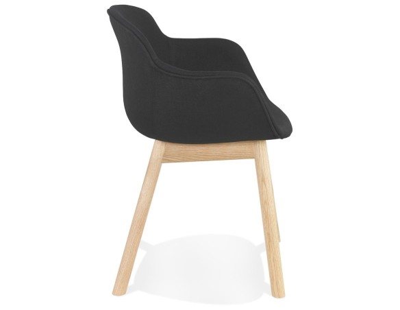 Chaise avec accoudoirs LAMBIC en tissu noir et pieds en bois naturel
