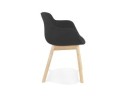 Chaise avec accoudoirs LAMBIC en tissu noir et pieds en bois naturel