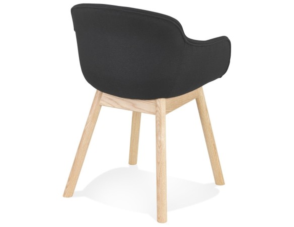 Chaise avec accoudoirs LAMBIC en tissu noir et pieds en bois naturel