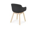 Chaise avec accoudoirs LAMBIC en tissu noir et pieds en bois naturel