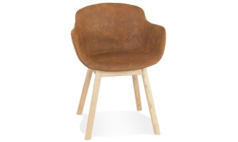 AC04190BRNA 5404028332962 Chaise avec accoudoirs RUPERT en microfibre brune et pieds en bois naturel
