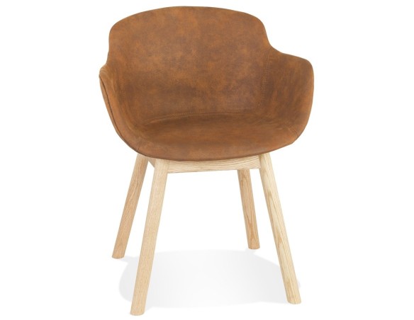 AC04190BRNA 5404028332962 Chaise avec accoudoirs RUPERT en microfibre brune et pieds en bois naturel