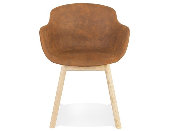 Chaise avec accoudoirs RUPERT en microfibre brune et pieds en bois naturel