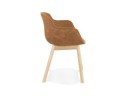 Chaise avec accoudoirs RUPERT en microfibre brune et pieds en bois naturel