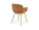 Chaise avec accoudoirs RUPERT en microfibre brune et pieds en bois naturel
