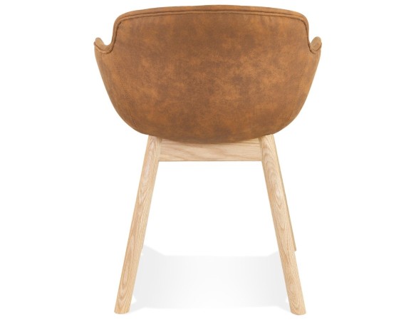 Chaise avec accoudoirs RUPERT en microfibre brune et pieds en bois naturel