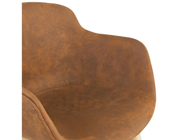 Chaise avec accoudoirs RUPERT en microfibre brune et pieds en bois naturel