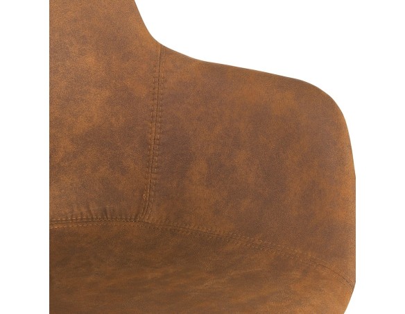 Chaise avec accoudoirs RUPERT en microfibre brune et pieds en bois naturel