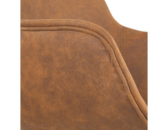 Chaise avec accoudoirs RUPERT en microfibre brune et pieds en bois naturel