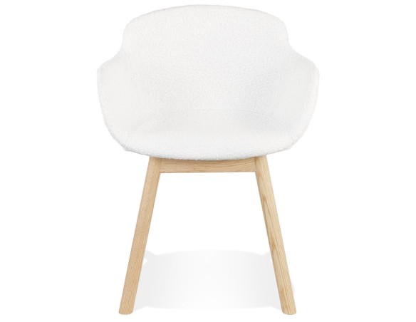 Chaise avec accoudoirs MOUTOU en tissu mouton blanc et pieds en bois naturel