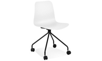 CH05070WHBL 5404028347973 Chaise design de bureau EVORA blanche sur roulettes